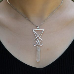 Lucifer Satanic Sigil With Raw Natural Quartz Stone Pendant Necklace Satan Spirit Amulet Jewelry For Gift