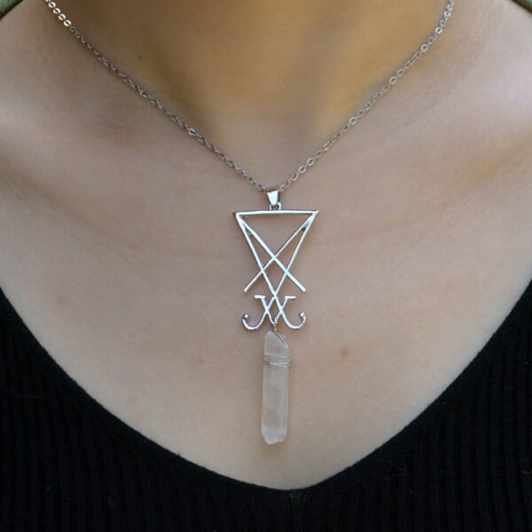 Lucifer Satanic Sigil With Raw Natural Quartz Stone Pendant Necklace Satan Spirit Amulet Jewelry For Gift