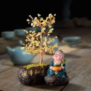 Magicun Crystal~Lucky natural crystal ornaments decorations home furnishings monk Feng Shui  tree Money Tree