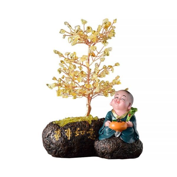 Magicun Crystal~Lucky natural crystal ornaments decorations home furnishings monk Feng Shui  tree Money Tree