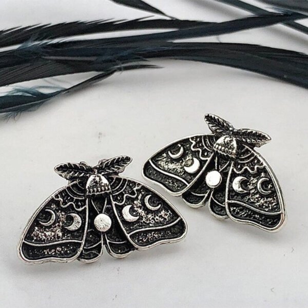 Luna Moth Stud Earrings Silver Color Moon Phase Earrings