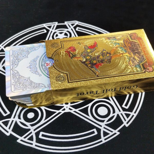 Luxury Gold Foil Tarot Card Hot Stamping PVC Waterproof and Wear-resistant Board Game Card Divination with Paper Instructions