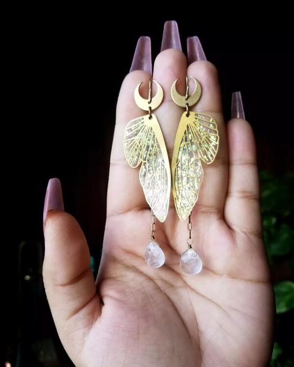 Magical Green Fairy Wing Earrings Dangle Earrings Clear Quartz Fairy Wings Earrings