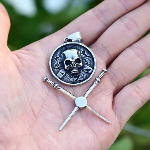 Magnetic attraction  StainlesS Steel Unique Skull And Warrir Sword Shield Pendant Necklace  Punk Rock Jewelry