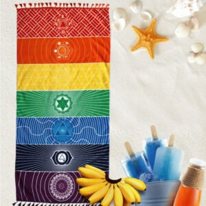 Chakra Tapestry Meditation Yoga Rug Towels Mexico Chakras Tassel Striped Floor Mat 59 in (Soft Microfiber 59x30in)