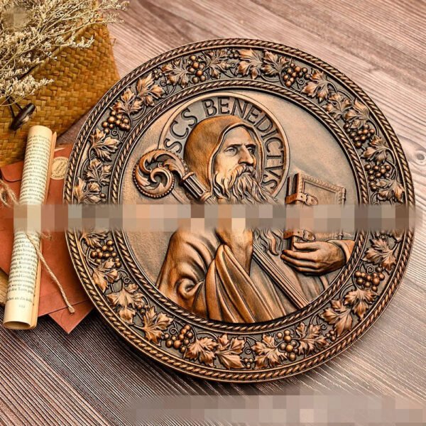 Mass Saint Benedict Beech Wood Carving Craft Church Catholic Deocration Prayer Disc Church Souvenirs Figures