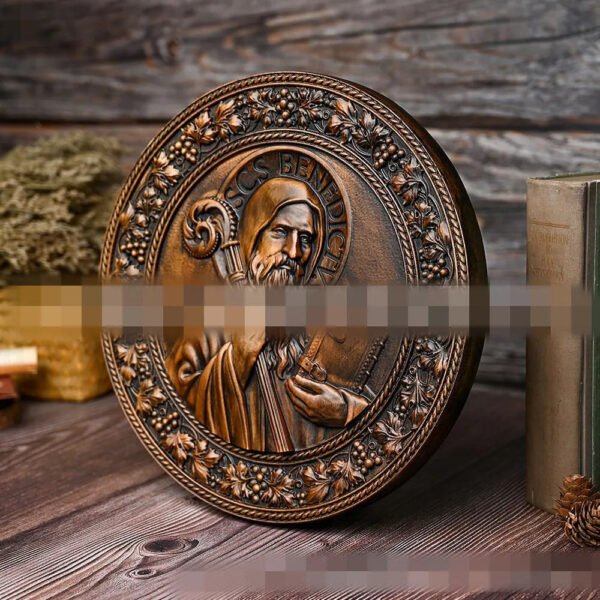 Mass Saint Benedict Beech Wood Carving Craft Church Catholic Deocration Prayer Disc Church Souvenirs Figures