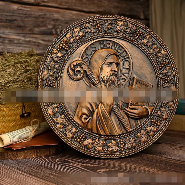 Mass Saint Benedict Beech Wood Carving Craft Church Catholic Deocration Prayer Disc Church Souvenirs Figures
