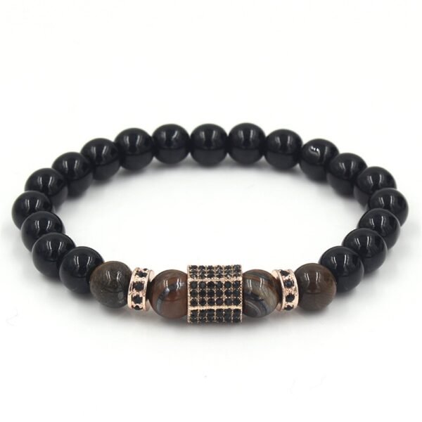 Viking Magic~Matte Onyx Stone&Tiger Eye Combination Stitching with Cubic Zircon Hand Jewelry Beads Bracelet Elastic Stretch Men Bracelet