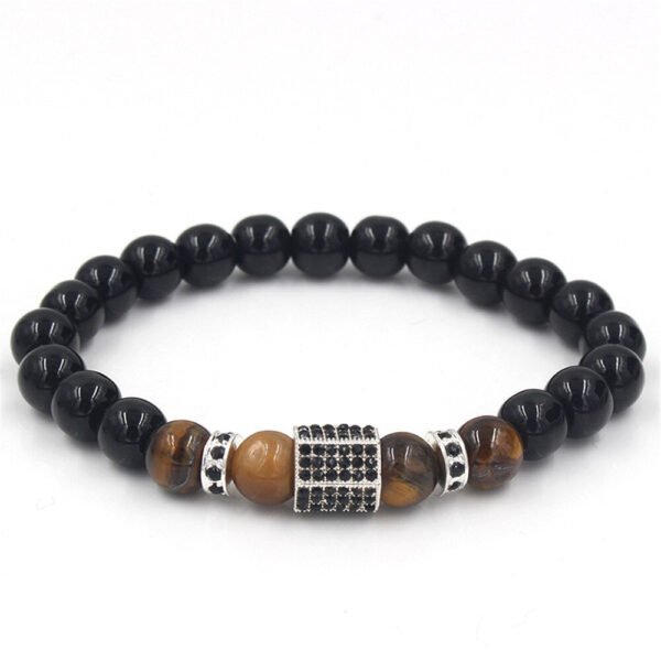 Viking Magic~Matte Onyx Stone&Tiger Eye Combination Stitching with Cubic Zircon Hand Jewelry Beads Bracelet Elastic Stretch Men Bracelet