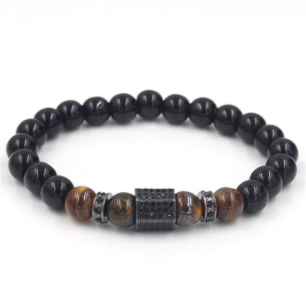 Viking Magic~Matte Onyx Stone&Tiger Eye Combination Stitching with Cubic Zircon Hand Jewelry Beads Bracelet Elastic Stretch Men Bracelet