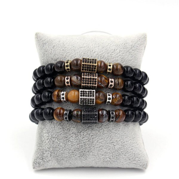 Viking Magic~Matte Onyx Stone&Tiger Eye Combination Stitching with Cubic Zircon Hand Jewelry Beads Bracelet Elastic Stretch Men Bracelet