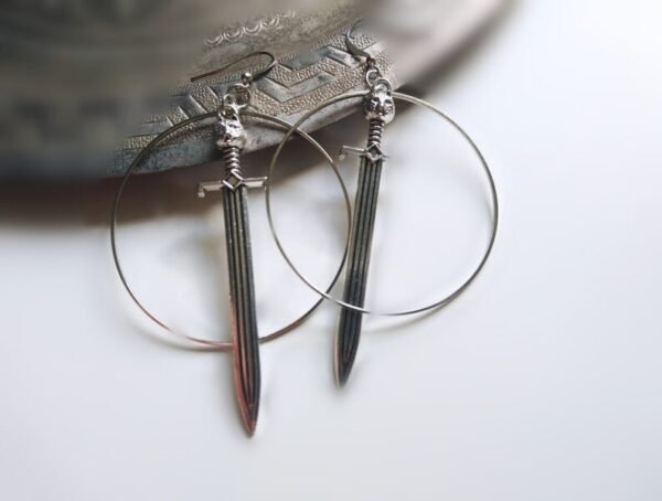 Medieval Worship Sword Earrings Witch or Pagan Alternative Goth  Silver Plated Classic Women Fashion Gift Jewelry