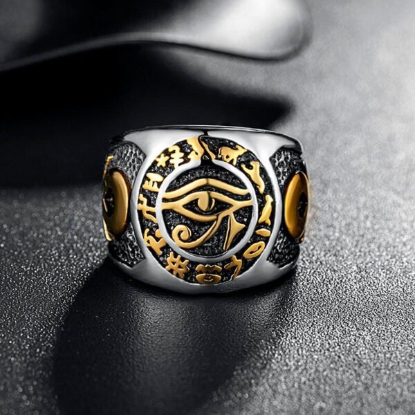 Men Egyptian Eye of Horus Ring Stainless Steel Cross of Life Ankh Text Symbol Rings Vintage Jewelry for Man US Size 7 14|Rings|