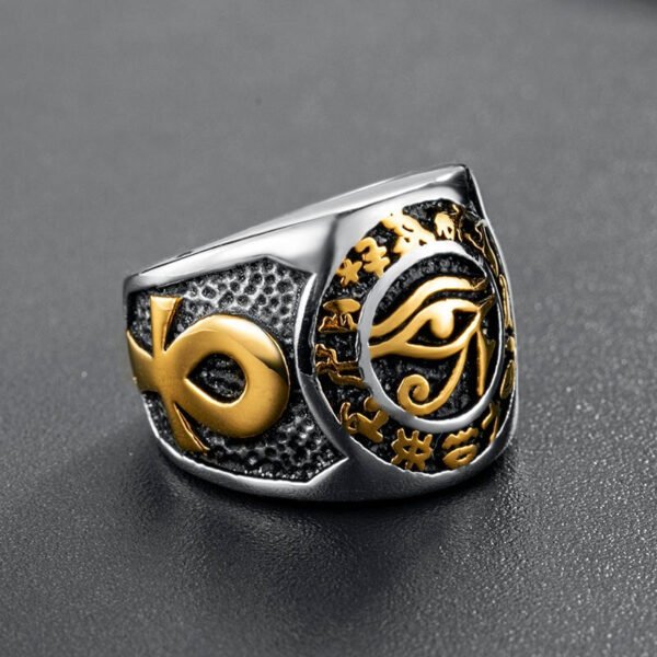 Men Egyptian Eye of Horus Ring Stainless Steel Cross of Life Ankh Text Symbol Rings Vintage Jewelry for Man US Size 7 14|Rings|