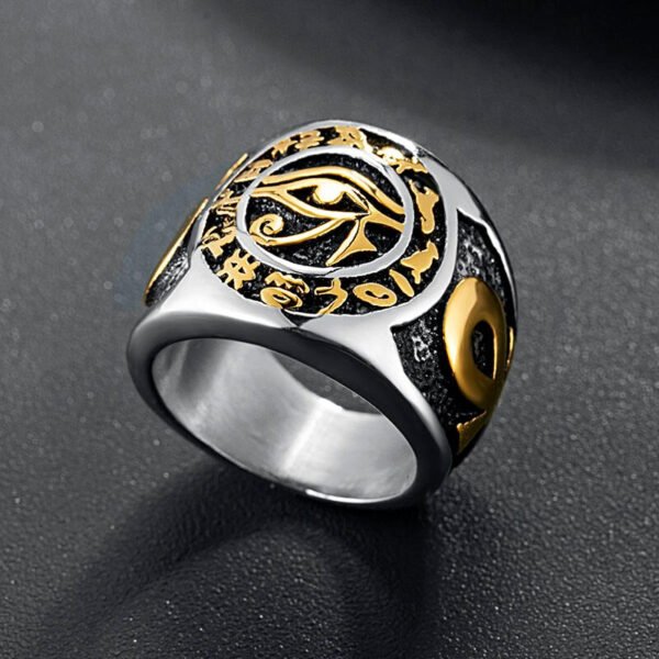 Men Egyptian Eye of Horus Ring Stainless Steel Cross of Life Ankh Text Symbol Rings Vintage Jewelry for Man US Size 7 14|Rings|