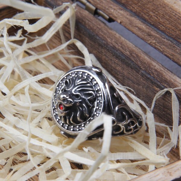 Men Ring Punk Gold Lion Ring 316L Stainless steel Biker Round Animal Rings Jewelry Party Power Design high quality Jewely
