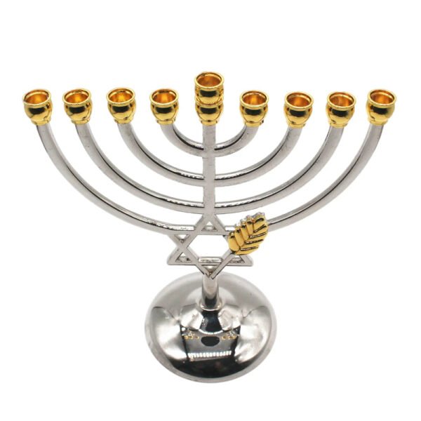 Menorah Candle Holder Hanukkah 9 Branch Judaica Alloy Jewish Home Decoration Candlestick Religious David Star Silver Candelabra