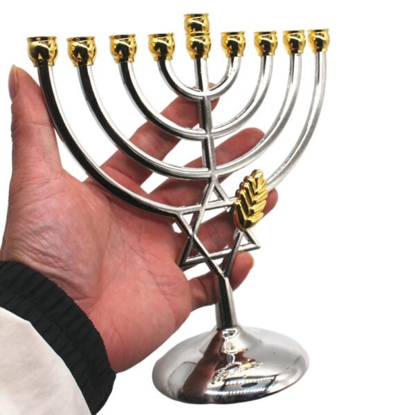 Menorah Candle Holder Hanukkah 9 Branch Judaica Alloy Jewish Home Decoration Candlestick Religious David Star Silver Candelabra