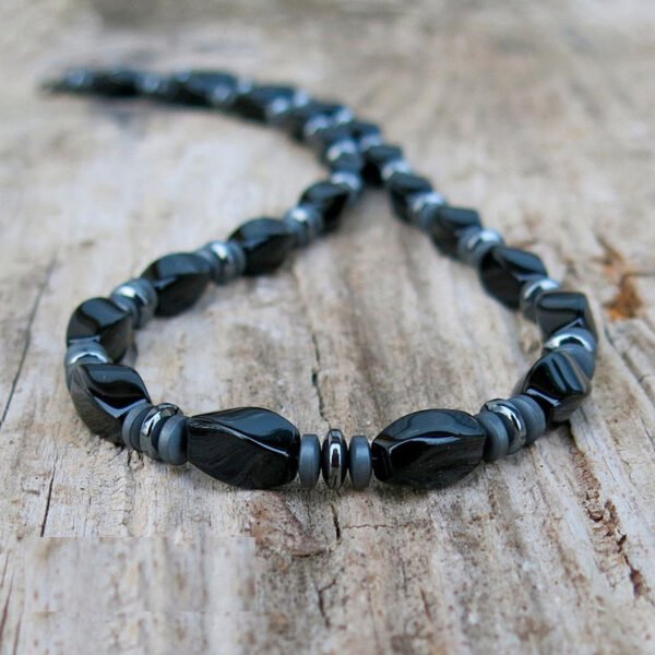 Mens Tribal Necklace, Mens Surf Necklace, Mens Boho Necklace Mens Necklace, Tiger's Eye Black Onyx Mens Necklace