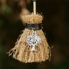 Mini Witch Broom Witchcraft accessories Raw Crystal Wicca Altar Broom Necklace Pendant Pentagram Demon Eye Skull Exorcism Car