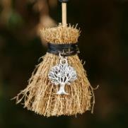 Mini Witch Broom Witchcraft accessories Raw Crystal Wicca Altar Broom Necklace Pendant Pentagram Demon Eye Skull Exorcism Car