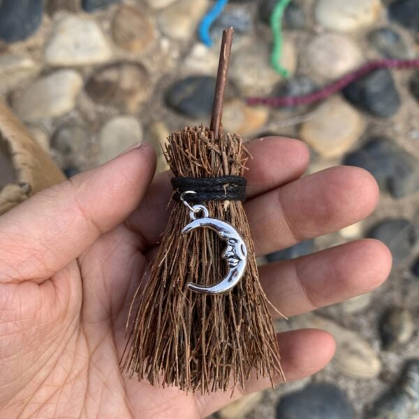 Mini Witch Broom Witchcraft accessories Raw Crystal Wicca Altar Broom Necklace Pendant Pentagram Demon Eye Skull Exorcism Car