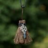 Mini Witch Broom Witchcraft accessories Raw Crystal Wicca Altar Broom Necklace Pendant Pentagram Demon Eye Skull Exorcism Car