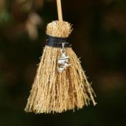 Mini Witch Broom Witchcraft accessories Raw Crystal Wicca Altar Broom Necklace Pendant Pentagram Demon Eye Skull Exorcism Car