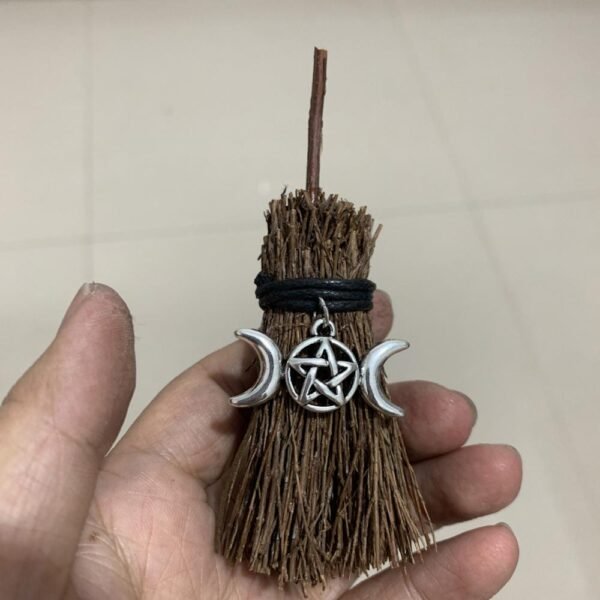 Mini Witch Broom Witchcraft accessories Raw Crystal Wicca Altar Broom Necklace Pendant Pentagram Demon Eye Skull Exorcism Car