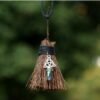 Mini Witch Broom Witchcraft accessories Raw Crystal Wicca Altar Broom Necklace Pendant Pentagram Demon Eye Skull Exorcism Car