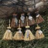 Mini Witch Broom Witchcraft accessories Raw Crystal Wicca Altar Broom Necklace Pendant Pentagram Demon Eye Skull Exorcism Car