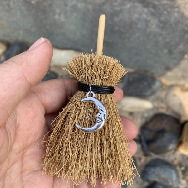 Mini Witch Broom Witchcraft accessories Raw Crystal Wicca Altar Broom Necklace Pendant Pentagram Demon Eye Skull Exorcism Car