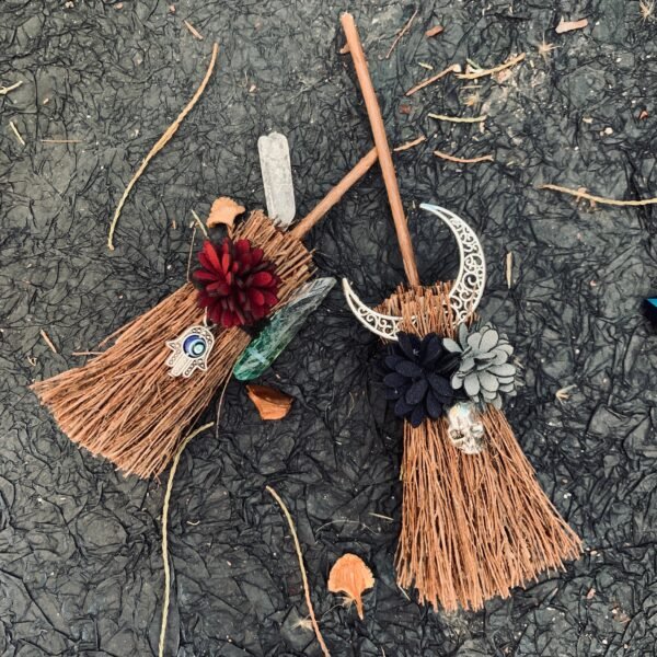 Mini Witch Broom Witchcraft accessories Wicca Altar Broom Necklace Demon Eye Skull Exorcism Car Table Cup decoration pendant