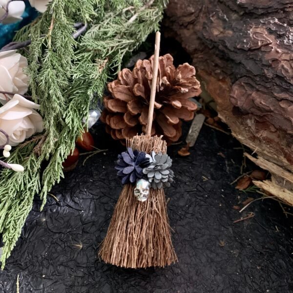 Mini Witch Broom Witchcraft accessories Wicca Altar Broom Necklace Demon Eye Skull Exorcism Car Table Cup decoration pendant