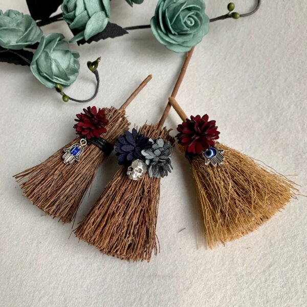 Mini Witch Broom Witchcraft accessories Wicca Altar Broom Necklace Demon Eye Skull Exorcism Car Table Cup decoration pendant