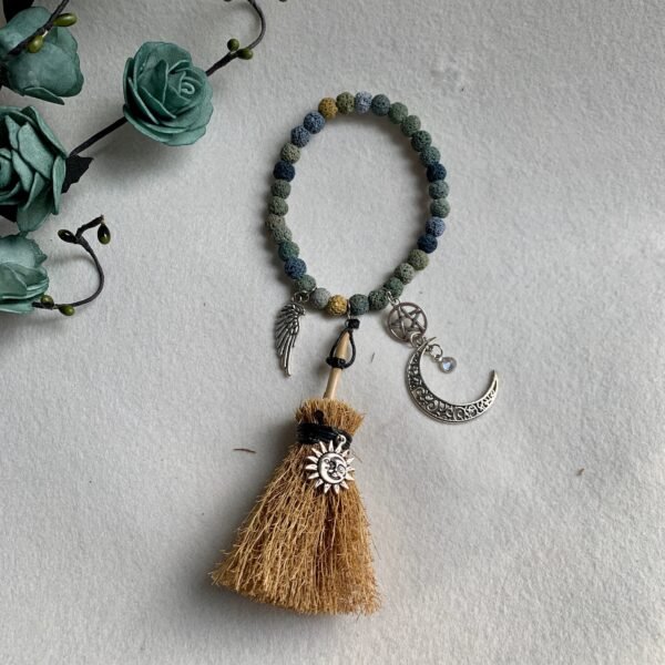 Mini altar Witch broom door protection amulet Volcanic moon witchcraft altar decoration Wicca door wall decoration car pendant