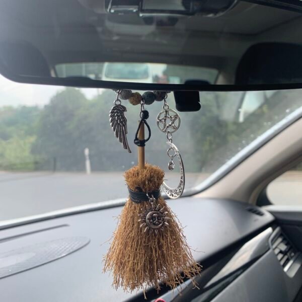 Mini altar Witch broom door protection amulet Volcanic moon witchcraft altar decoration Wicca door wall decoration car pendant