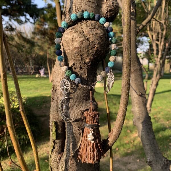 Mini altar Witch broom door protection amulet Volcanic moon witchcraft altar decoration Wicca door wall decoration car pendant