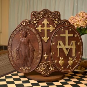 Miracle-Medal-Virgin-Mary-Statue-Catholic-Religious-Item-Home-Wall-Hanging-Christian-Wooden-Decor-Religious-Gift Miracle Medal Virgin Mary Statue, Catholic Religious Item, Home Wall Hanging, Christian Wooden Decor, Religious Gift
