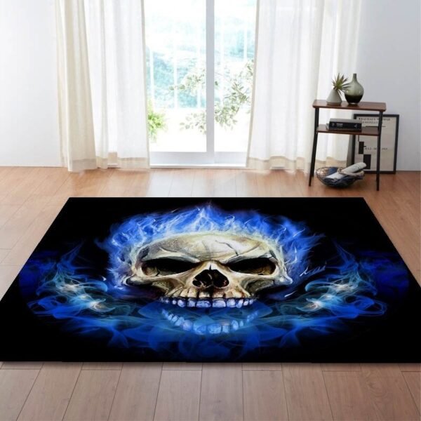 Modern 3D Large Area Rugs Flame Skull Gothic Rectangular Carpets blue flame Anti slip Decorative Floor Mat for Home Room 5Size