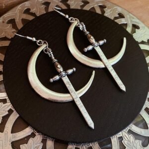 Moon-Dagger-Earrings-Silver-Plated-bronze-Crescent-Moon-Sword-Dangle-Earrings Moon & Dagger Earrings - Silver Plated /bronze Crescent Moon + Sword Dangle Earrings