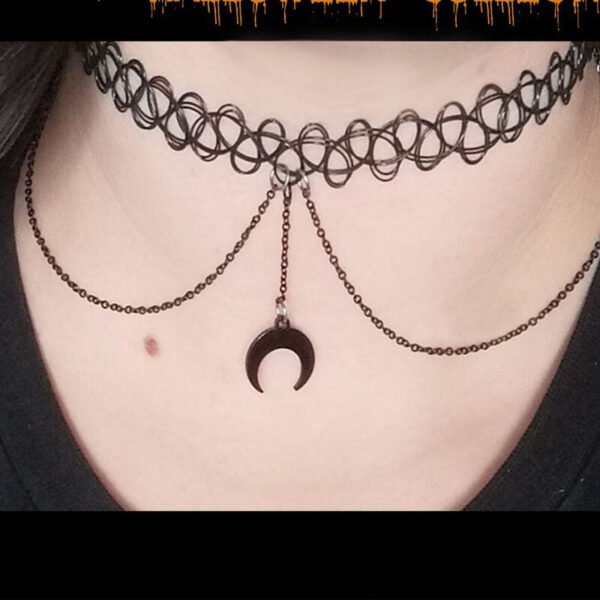Moon Gothic Chains O Ring Choker gothic choker, moon necklace, moon choker