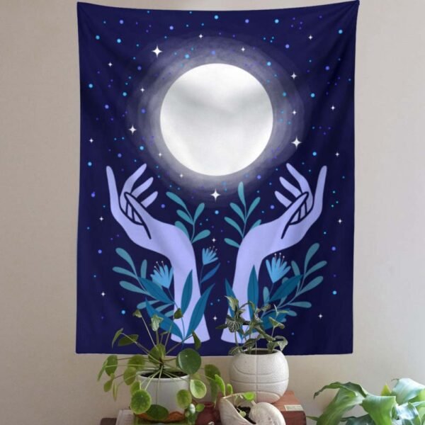Moon Hand Tapestries Plant Starry Sky Aesthetic Tapestry Wall Hanging Living Room Bedroom Decorations