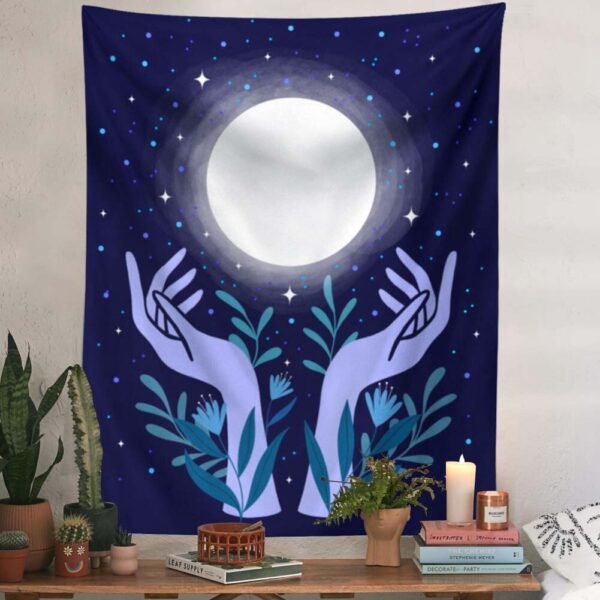 Moon Hand Tapestries Plant Starry Sky Aesthetic Tapestry Wall Hanging Living Room Bedroom Decorations