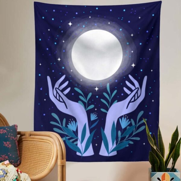 Moon Hand Tapestries Plant Starry Sky Aesthetic Tapestry Wall Hanging Living Room Bedroom Decorations