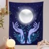 Moon Hand Tapestries Plant Starry Sky Aesthetic Tapestry Wall Hanging Living Room Bedroom Decorations
