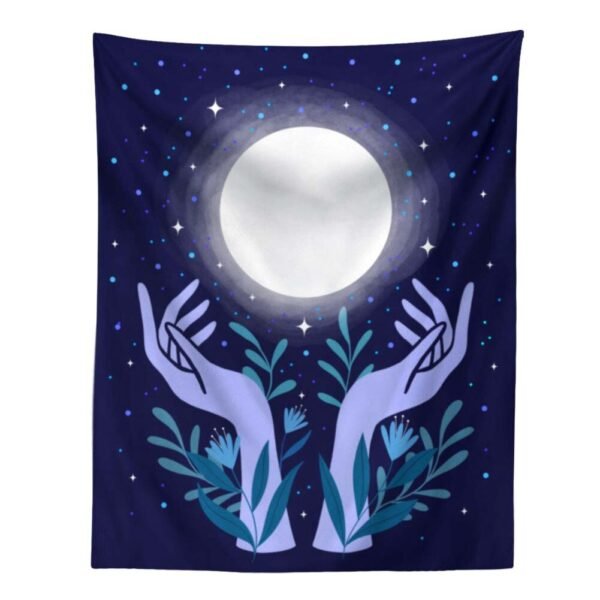 Moon Hand Tapestries Plant Starry Sky Aesthetic Tapestry Wall Hanging Living Room Bedroom Decorations