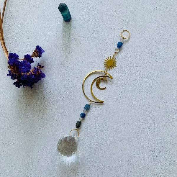 Moon Home Decoration Pendant Golden Sunlight Catcher K9 Crystal Ball Moon Wind Chime Door and Window Car Pendant Gift