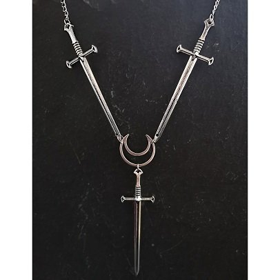 Moon- Pendant - Necklace - Crescent Moon - Dagger - Spooky - Goth - Gothic - Witchy - Sword - Victorian
